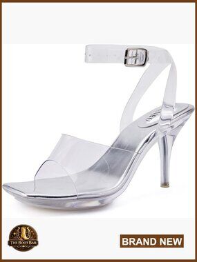 Clear Strappy Heels Platform Kitten Stiletto Square Toe Slingback Mules Pumps